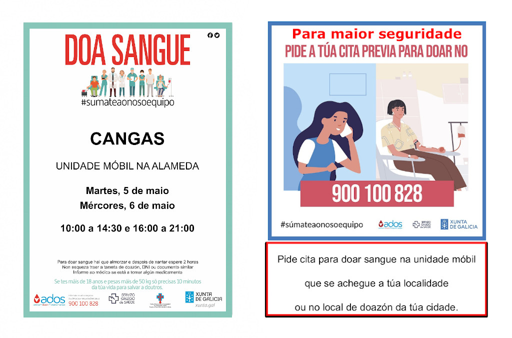 Martes 5 de Maio: Unidade Móbil da Axencia de doazon de Sangue en Cangas