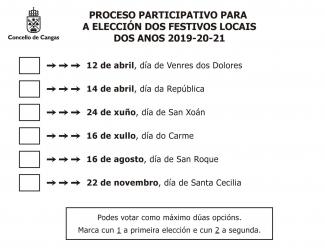 Papeleta para escoller os festivos locais