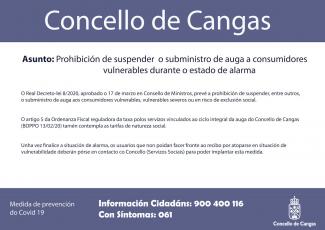 Prohibición de suspende o subministro de auga a consumidores vulnerables durante o estado de alarma